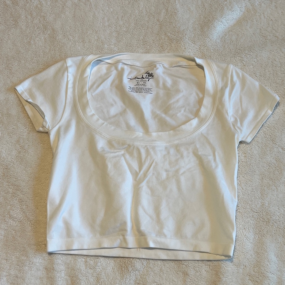 Intimately by Free People White Scoop Neck Crop Top Short Sleeve Tee Stretch M/L